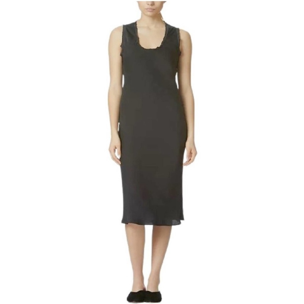 Avec Les Filles Midi Slip Dress in Washed Black Satin Bias Cut M